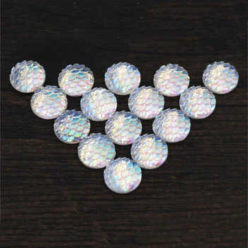 

New Fashion 40pcs 12mm Transparent Color Fish Scale Style Flat back Resin Cabochons For Bracelet Earrings accessories-Z4-28