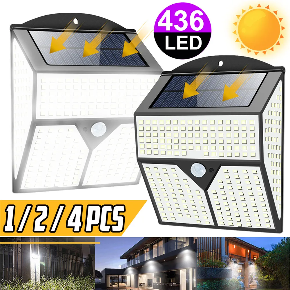 

436 LED LED Solar Powered Light PIR Motion Sensor Solar Wall Lamp Outdoor Waterproof Garden Yard Security Lights