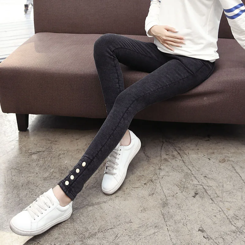 1717# Nailing Autumn Stretch Washed Denim Maternity Pants High Waist Adjustable Belly Pencil Pants for Pregnant Women Pregnancy