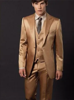 

New Fashion Khaki Groom Tuxedos Excellent Groomsman Men Formal Business Suits Men Prom Party Suit (Jacket+Pants+Vest)