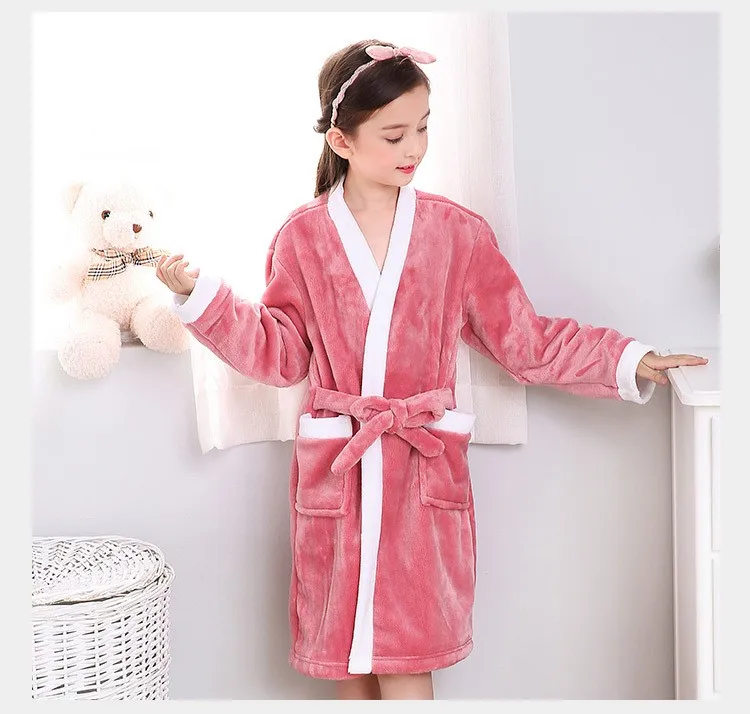 Красный Детский банный халат; фланелевая одежда для сна; халаты для маленьких мальчиков; Одежда для девочек; зимняя теплая домашняя одежда; халаты для подростков; одежда для сна для детей - Цвет: Красный