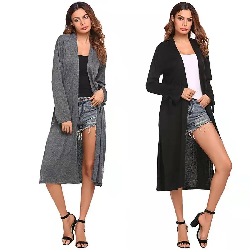 

Casual Black Collarless Longline Duster Coat Long Sleeve Streetwear Solid Overcoat 2019 Autumn Women Elegant Coats