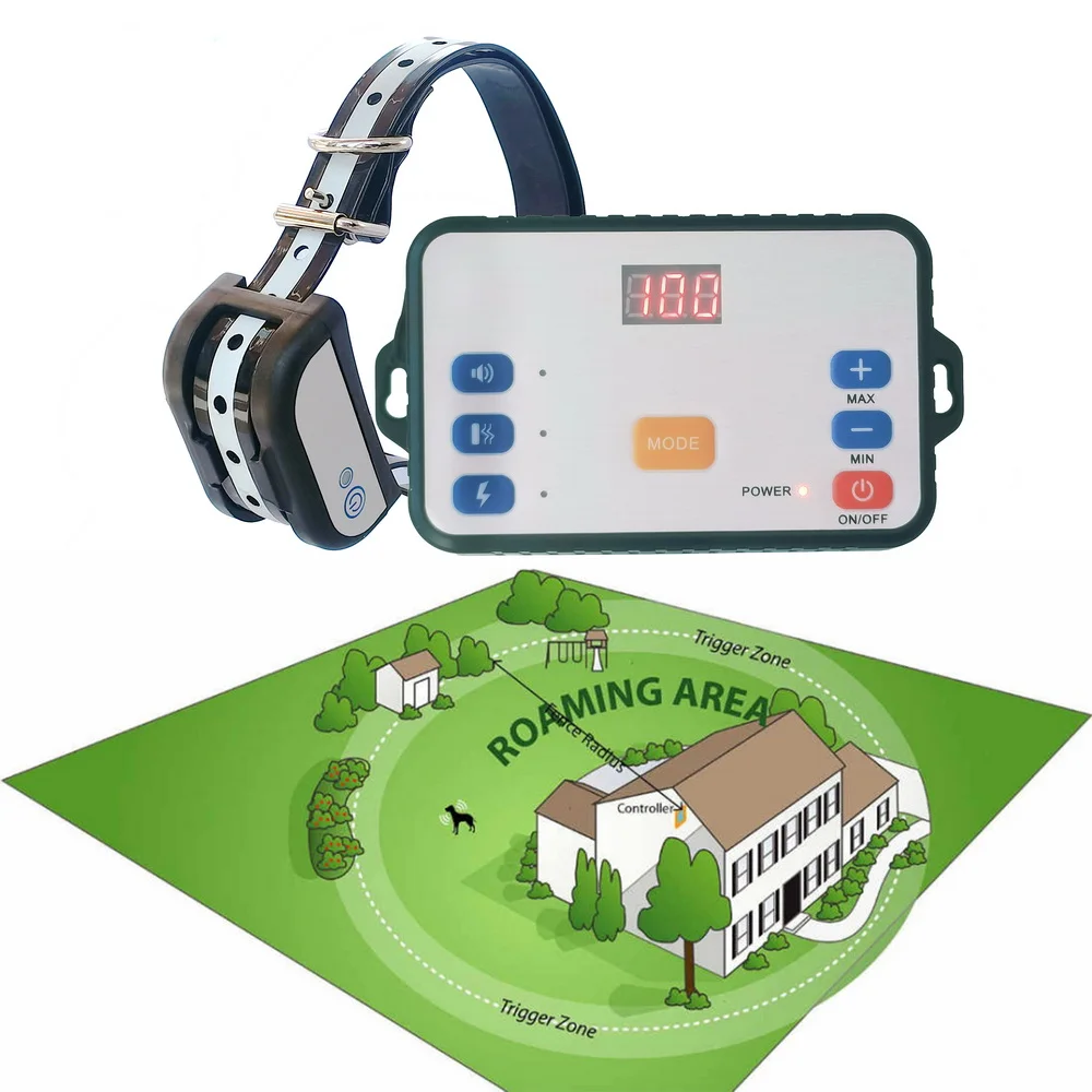 Dog Fence Wireless Training Collar 2 in 1 System Electric Wireless Fence Remote Reflective Stripe Adjustable Range dog fence training collar