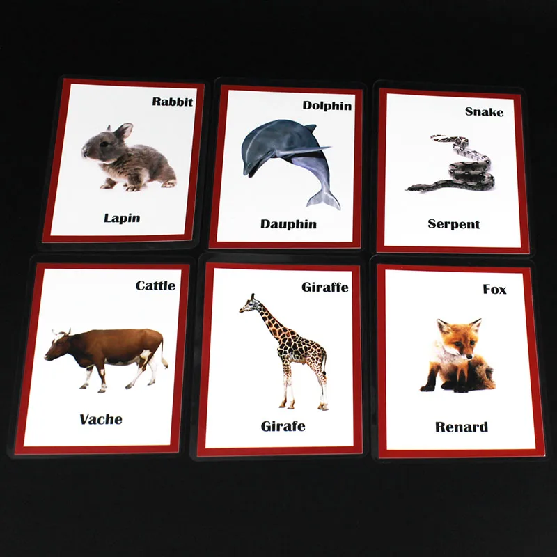 Children Montessori French/English Animals Word Learning Card Flashcards Games Puzzles for Kids Baby Juguetes Educativos Toy 2