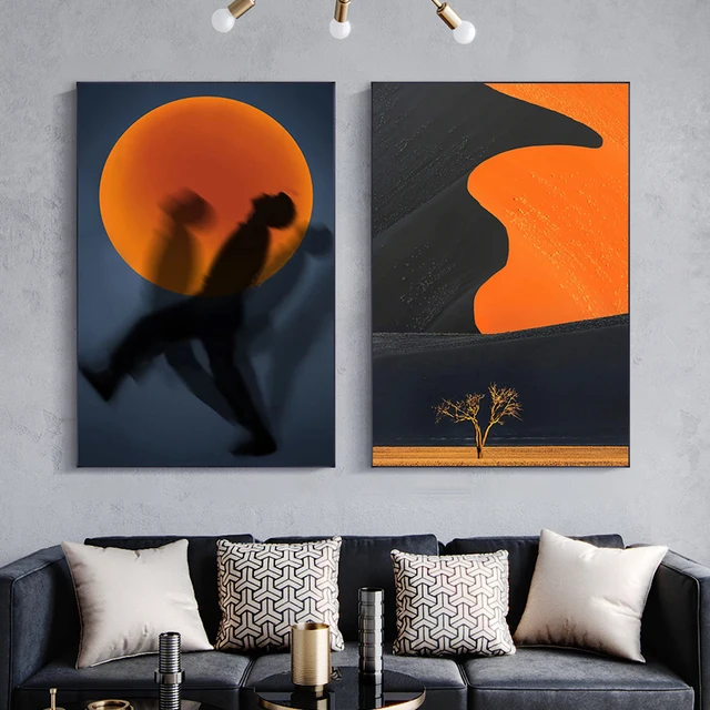 Black & Orange Abstract Paintings Printed on Canvas 1