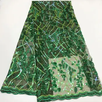 

(5yards/lot ) 2019 New High quality emerald green Velvet African tulle lace French net lace fabric with Sequins for party dress