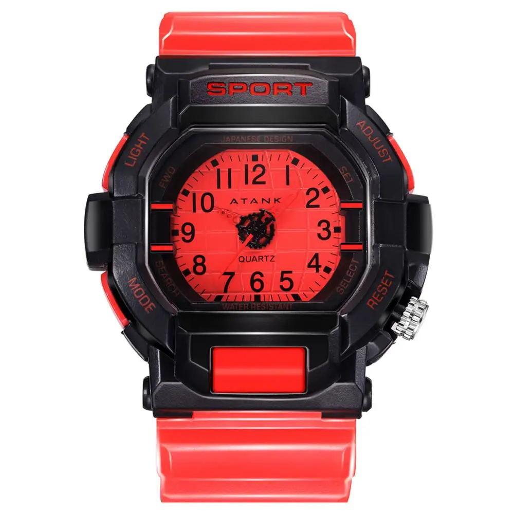 

ATANK Brand New Kids Sport Watch men RED Waterproof Children Watch Swim relogio masculino