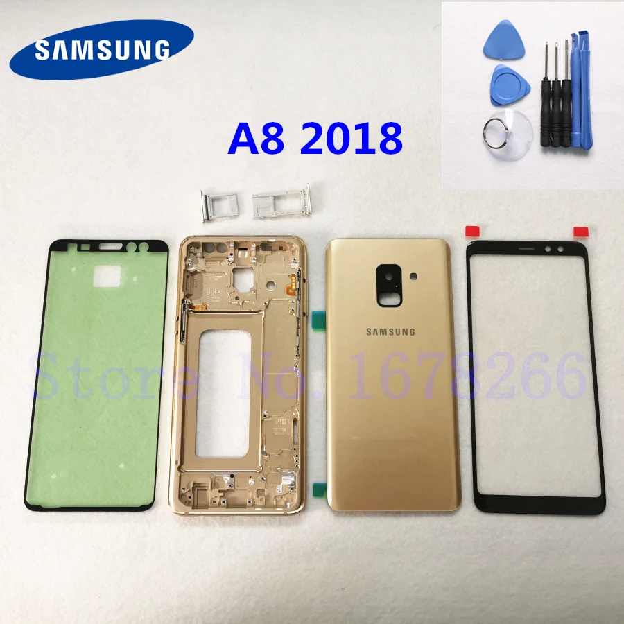 SAMSUNG Galaxy A8 A530 A530F SM-A530F чехол с полным корпусом стеклянная задняя крышка+ передняя стеклянная линза+ средняя металлическая рамка