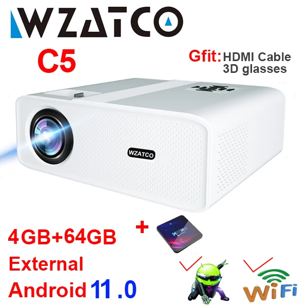 ceiling projector WZATCO C5 LED Projector 4K Smart Android WIFI 1920*1080P Proyector Home Theater 3D Media Video Player 6D Keystone Game Beamer gaming projector Projectors