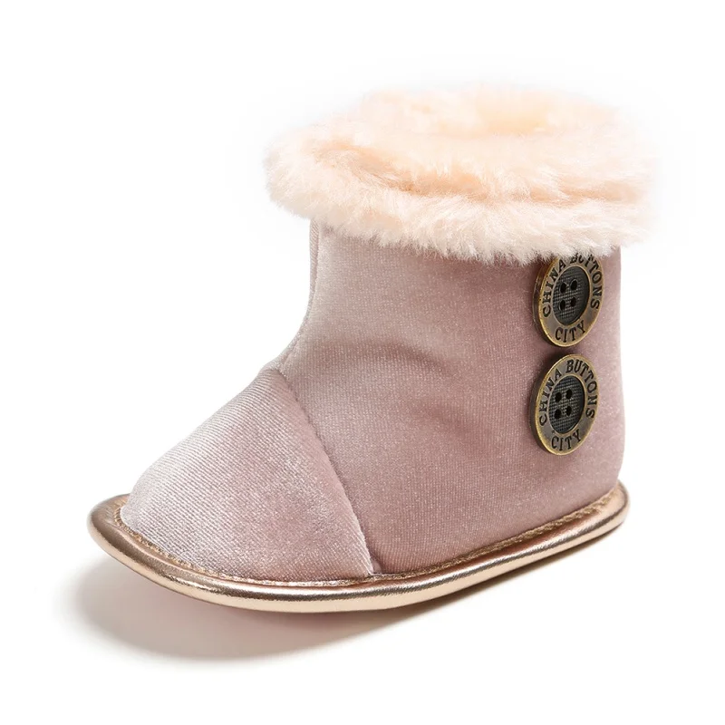 

Baby Girl Boy Snow Boots Winter Half Button Design Boots Casual Infant Kids Non-slip Soft Bottom First Walkers Newborn Cute Shoe