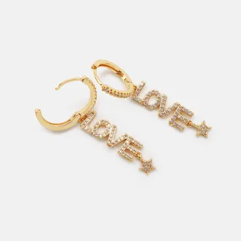 

SINTA Trendy 18K Gold Zircon Diamond Star Earring Letter Love Earings For Women Gift