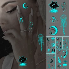 Luminous Transferable Waterproof Temporary Tattoo Stickers Demon Moon Cute Glow Flash Tatto Women Men Finger Neck Body Art Tatoo