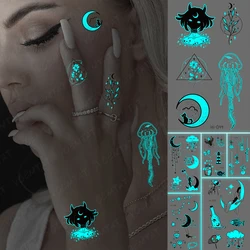 Luminous Transferable Waterproof Temporary Tattoo Stickers Demon Moon Cute Glow Flash Tatto Women Men Finger Neck Body Art Tatoo
