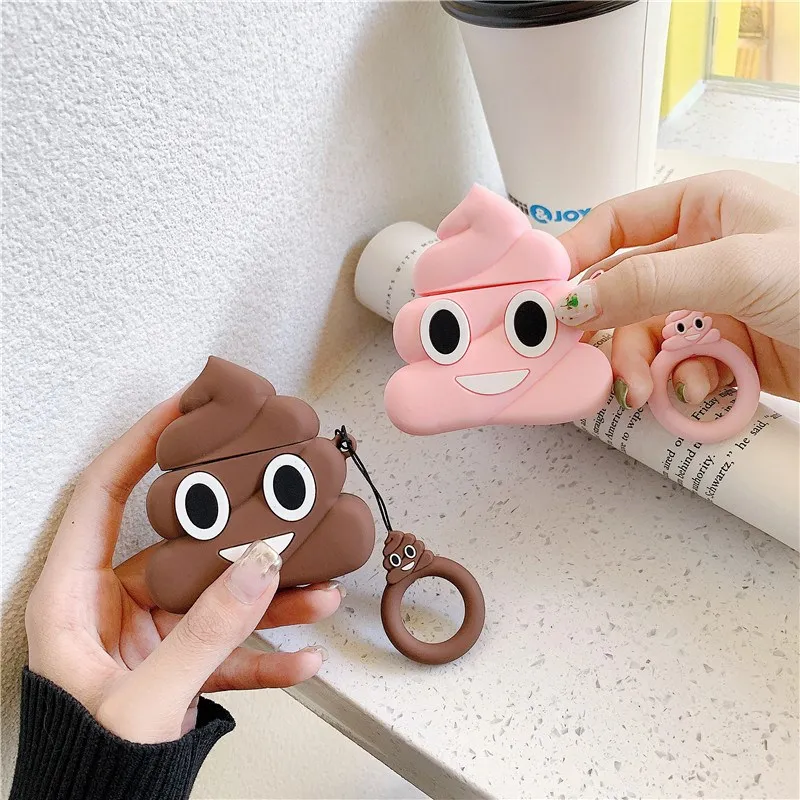 

For Apple AirPods Case 3D Cute Funny Emoji Poop Earphone Case For Airpods 2/i10/i11/i12 TWS Protect Cover With Finger Ring Strap