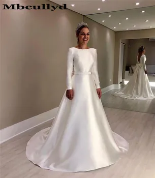 

Mbcullyd Long Sleeves Wedding Dresses 2020 A-line Elegant Satin Vestido De Noiva African Bridal Dress For Women Custom Made