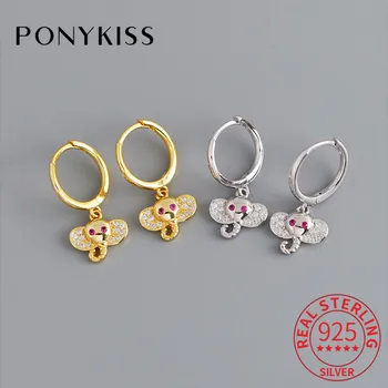 

PONYKISS Trendy 100% 925 Sterling Silver Elephant Zircon Hoop Earrings Women Party Delicate Fashion Accessory Girl Lovely Gift