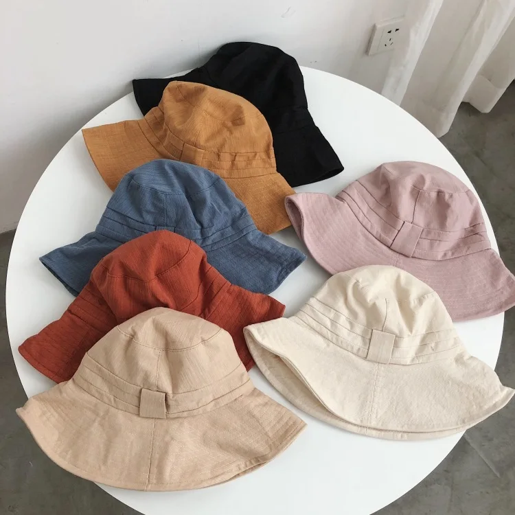 

Spring And Summer Plain Color Cotton Linen Bucket Hat Sun-resistant Wide-Brimmed Topee Versatile Solid Color Bucket Hat Adjustab