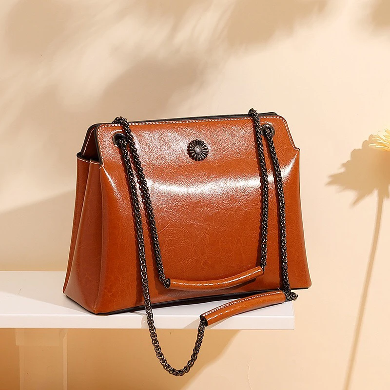 

2020 Women Wax Leather bag French Retro Top cowhide Handbag Fashion Luxury Crossbody Bags Genuine Corium Lady Shoulder Bag new