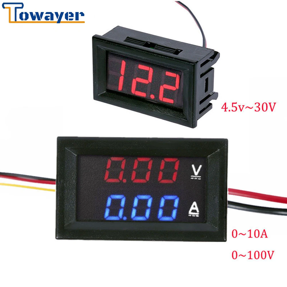 100V 10A DC Digital Voltmeter Ammeter Blue Red LED Amp Volt Meter Gauge 100V 10A DC Digital Voltmeter Ammeter Blue Red LED Amp Volt Meter Gauge