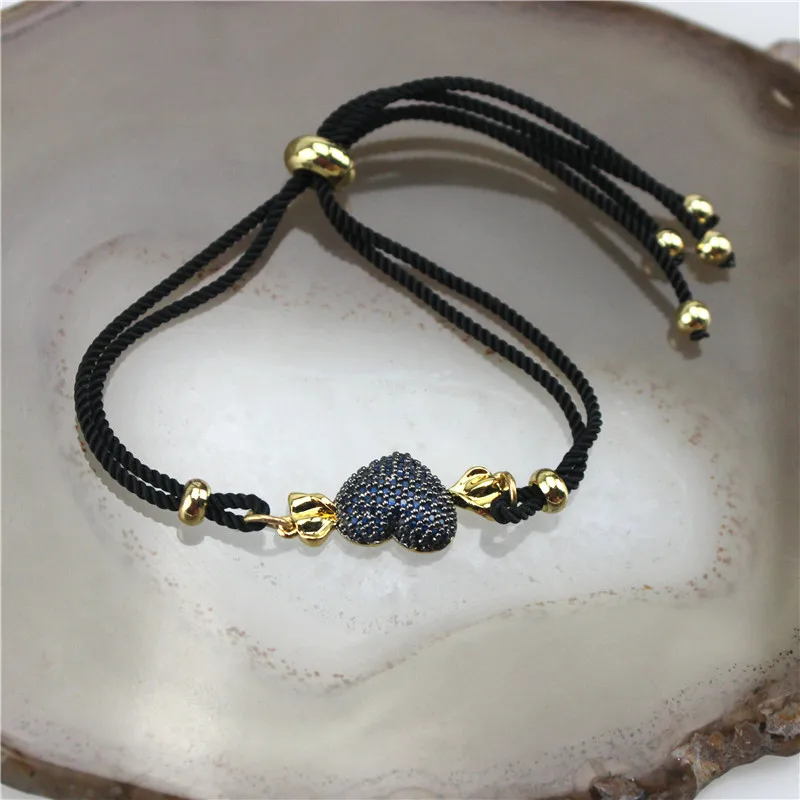 Black Gun Plated Регулируемый 10 шт./лот в форме сердца мода элегантный браслет с фианитами разноцветный коннектор, элегантный браслет с фианитами разъем - Metal Color: Black Gun Plated