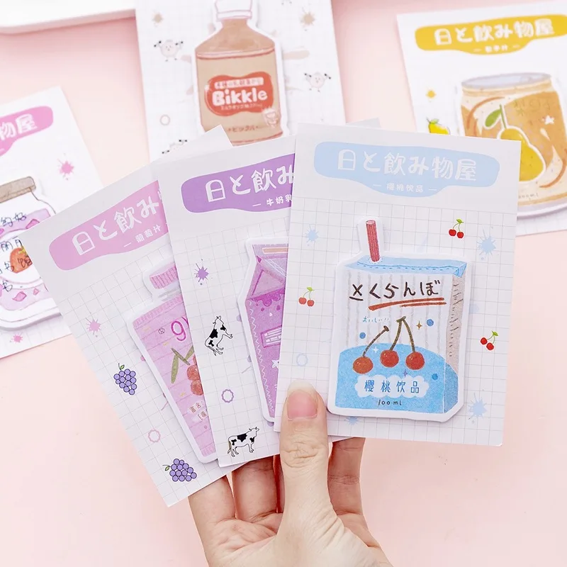 

Cute Kawaii Various Drink Shapes Sticky Note Simple Solid Color Memo Pad Planner Stickers Notepads Office School Supplies