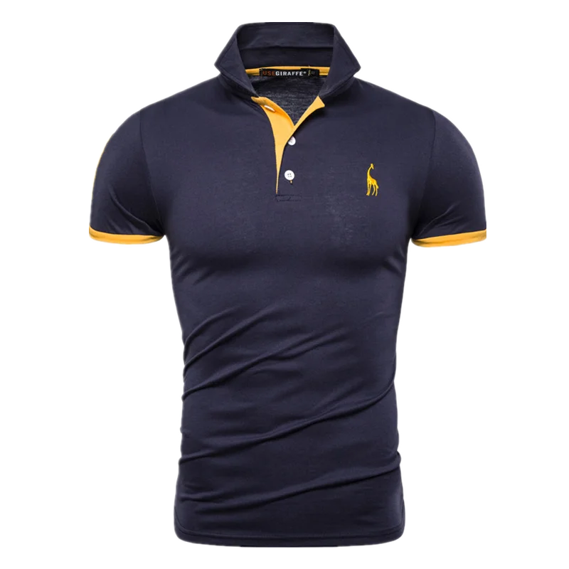 navy yellow Футболка мужская 13 цветов положираф Футболка мужская олень вышивка короткий рукав футболки повседневные отложной воротник Топы тройники футболки мужские - Цвет: navy yellow