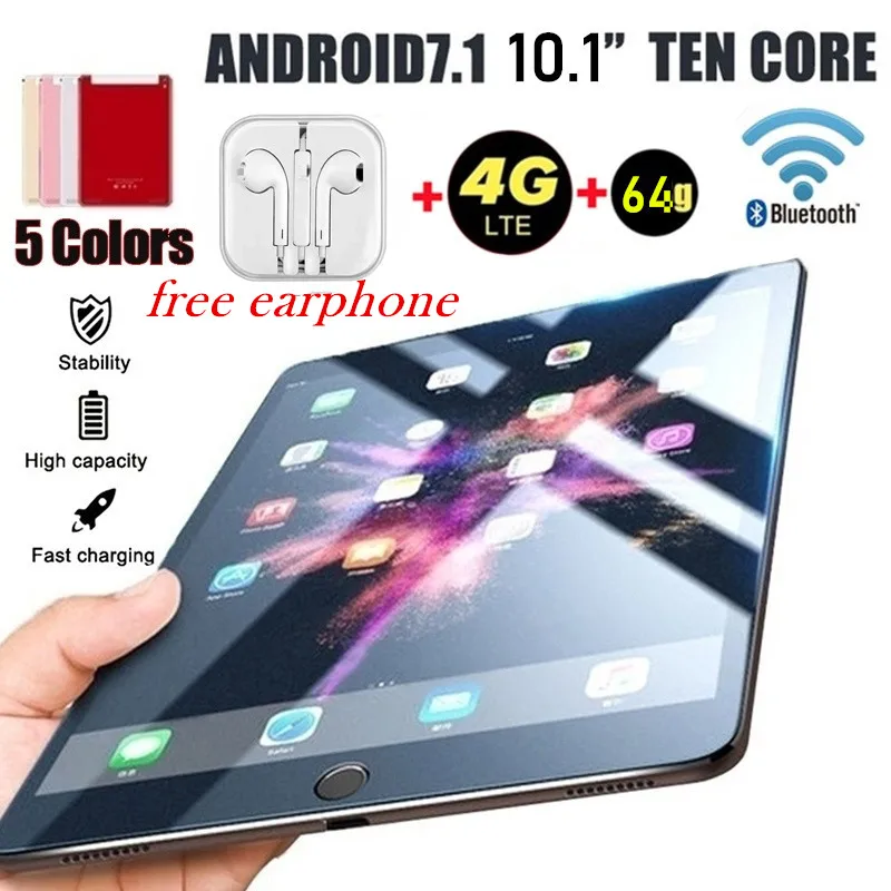 Новый WiFi планшетный ПК 10 1 дюймов десять ядер 4G сеть Android 7 Arge 2560*1600 ips экран Две