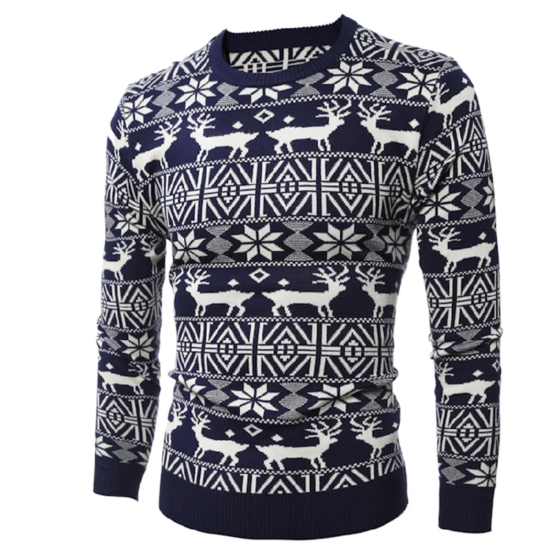 

2020 Men Christmas Pattern Spring Autumn O Neck Cotton Tops Mens Slim Fit Knitted Pullover Sweaters Long Sleeve Jumper Knitwear