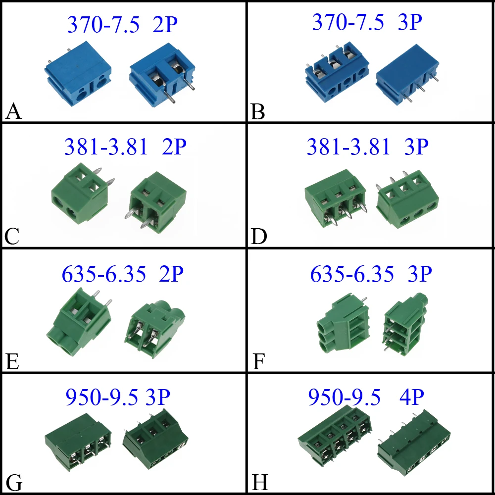 YuXi 2-контактный 3-контактный 4-контактный винтовой коннектор для монтажа на