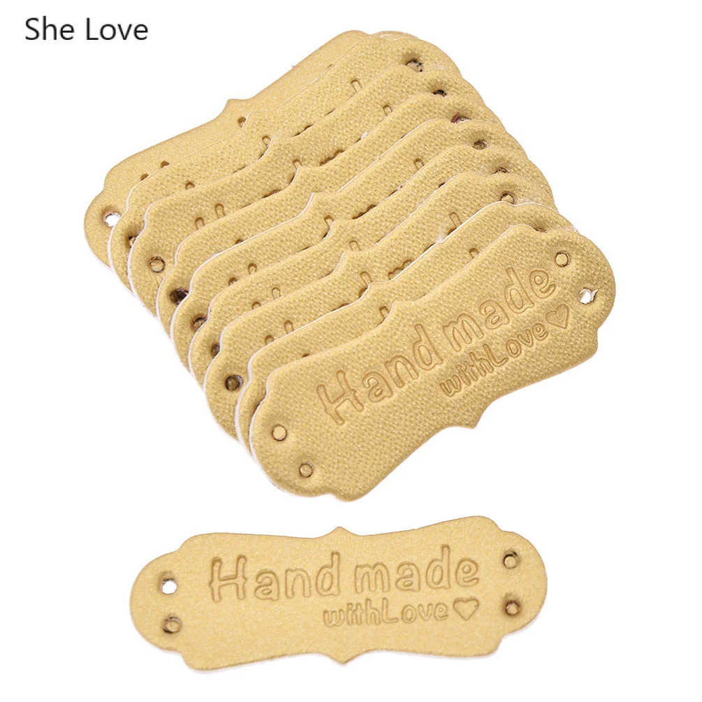 10pcs gold She Love 10 шт./партия Одежда с цветами ручной работы этикетки для одежды ПУ; кожа; с маркировкой джинсовые мешки обувь Diy Швейные аксессуары - Цвет: 10pcs gold