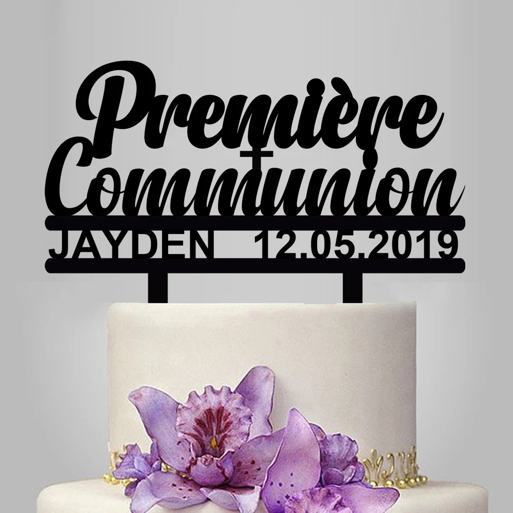 Индивидуальные Имя Дата французский Первое причастие акрил торт Топпер для детей Ma премьера Причастие вечерние украшения для торта YC074