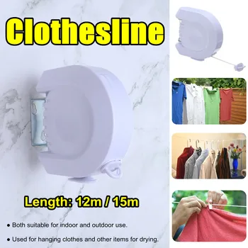 

Indoor Outdoor Retractable Clothesline 12/15M Plastic Portable Clothes Line Drying Rack Rope Laundry Hanger Clothesline White