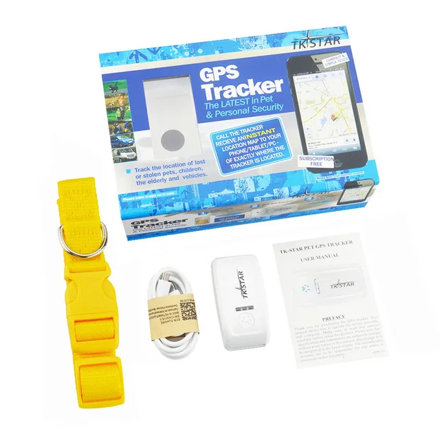 TKSTAR TK909 Глобальный локатор в режиме реального времени gps трекер для собак/кошек gps ошейник отслеживание платформа - Цвет: yellow with box