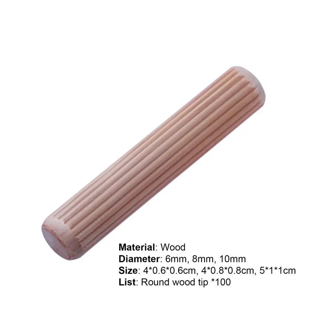 100Pcs 6/8/10mm Wooden Dowel Pins Fluted Needle Bolt Round Cork Wood Nails Woodworking Solid Wood Chamfered Round Grooved Plugs