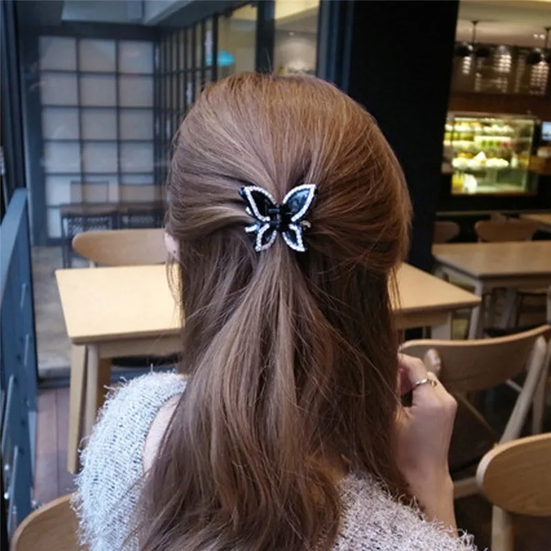 1 шт. Корея Новая мода Женщины Девушки кофе черный металл алмаз бабочка коготь зажим, аксессуар для волос держатель аксессуары для волос
