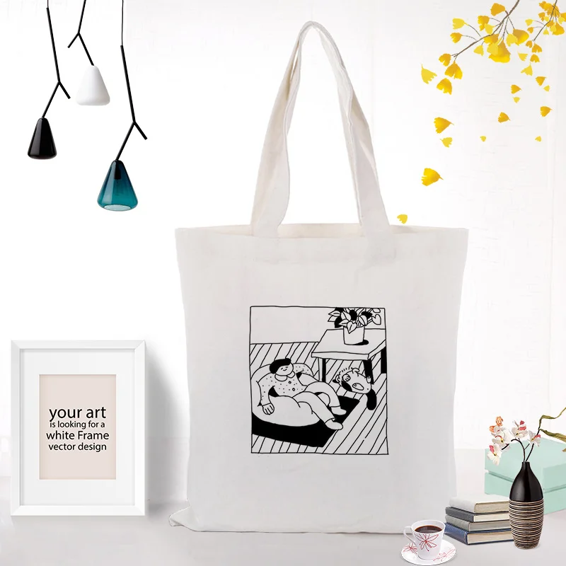 ILLUSTRATIONB014 Холлщовая сумка текст DIY сумочка печать индивидуальные ежедневные иллюстрации печать логотип ежедневное использование складной шоппинг многоразовые - Цвет: ILLUSTRATIONB014