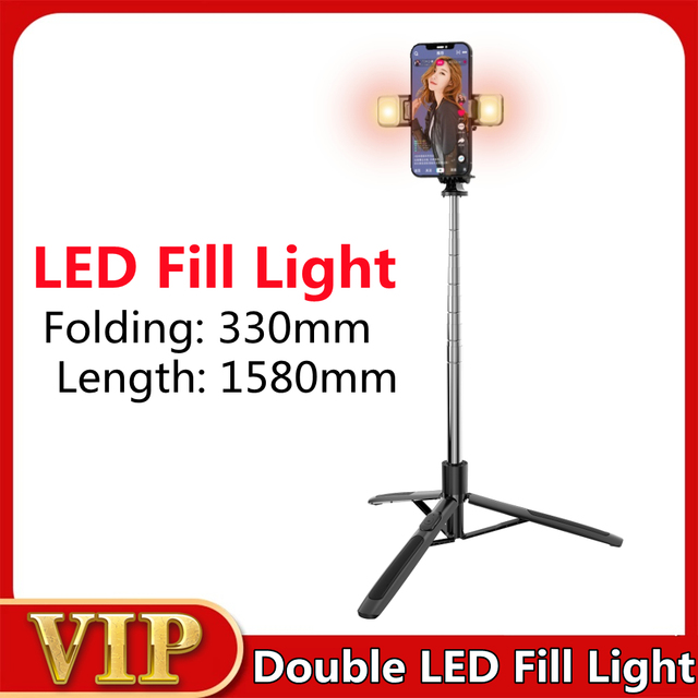 in 1 Wireless Bluetooth Selfie Stick 1580mm With Double Fill Light Foldable Tripod Monopod For Gopro Action Cameras Smartphone