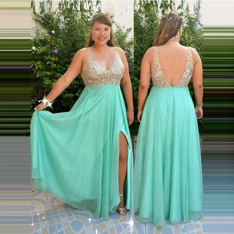 vestidos brillantes FIESTA de PROMOCIÓN verde menta lentejuelas de talla abertura lateral superior cuello en V espalda abierta vestidos para línea a bestidos de de noche| - AliExpress