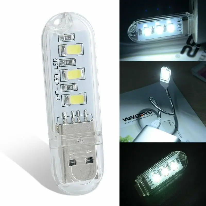 

Portable Mini LED Night Light Car Atmosphere Light Camping USB Power 3 LED Interior Light 25630 Chips Lamp LED USB White