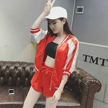 

Summer White Stripes Women Two Piece Outfits Tracksuit Set Zipper Tops +shorts 2 Pcs Joggers Suit Sets Female Korean Clothes