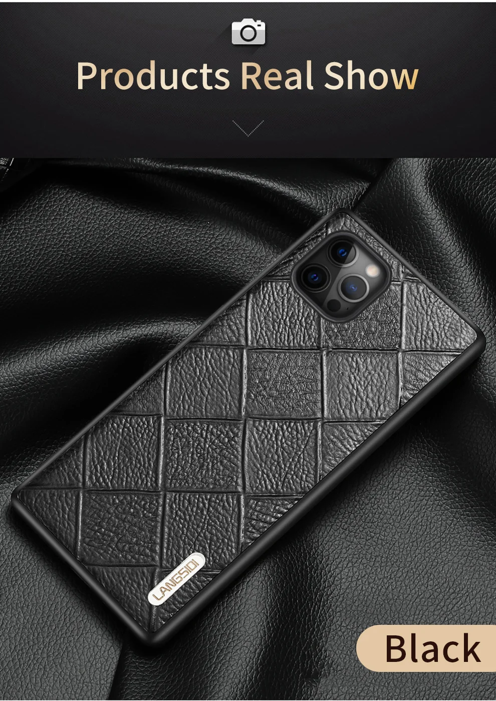 LANGSIDI Leather case For Iphone 12 pro max 11 Square embossing back cover For iphone 12 pro 12 max xr xs max 7 8 plus fundas
