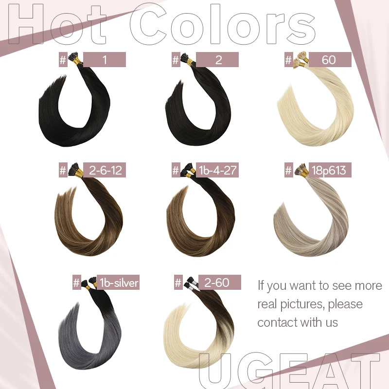 Ugeat I Tip Hair Extensions Pre Bonded Hair Remy Fusion 14-24 Inch 40g/80g Straight Stick Tip Human hair extensions