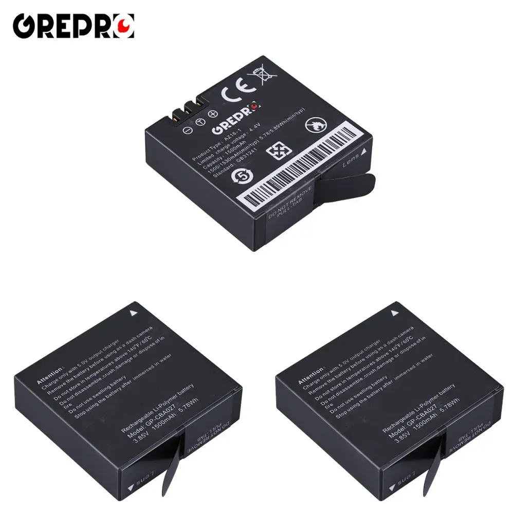 GREPRO 1500mAH For Xiaomi YI 4K Batteries AZ16-1 AZ16 Replacement Li-ion battery for Xiaoyi Action 2 Camera Rechargeable Battery