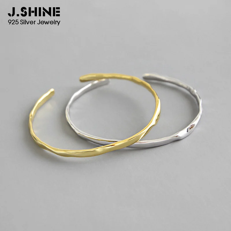 

JShine Irregular 925 Sterling Silver Bracelets Smooth Surface Women Bangles Concave Two-tone Open Bangles Cuff Fashion Jewelry