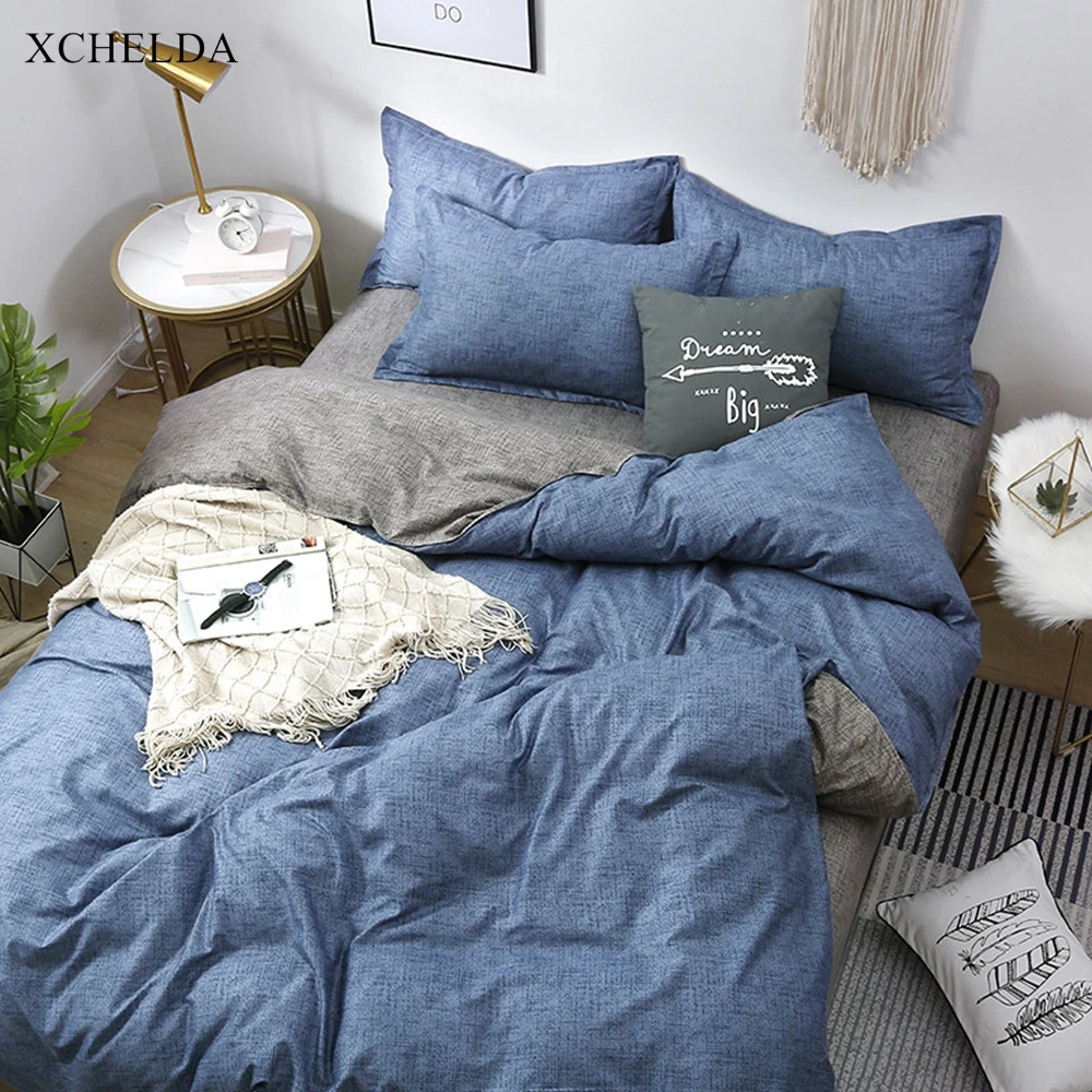 

Bedding Set Family Double Queen King 4pcs Adult Blue Luxury Bedspread Teens Single Bed sheet Pillowcases Cotton Duvet Cover set