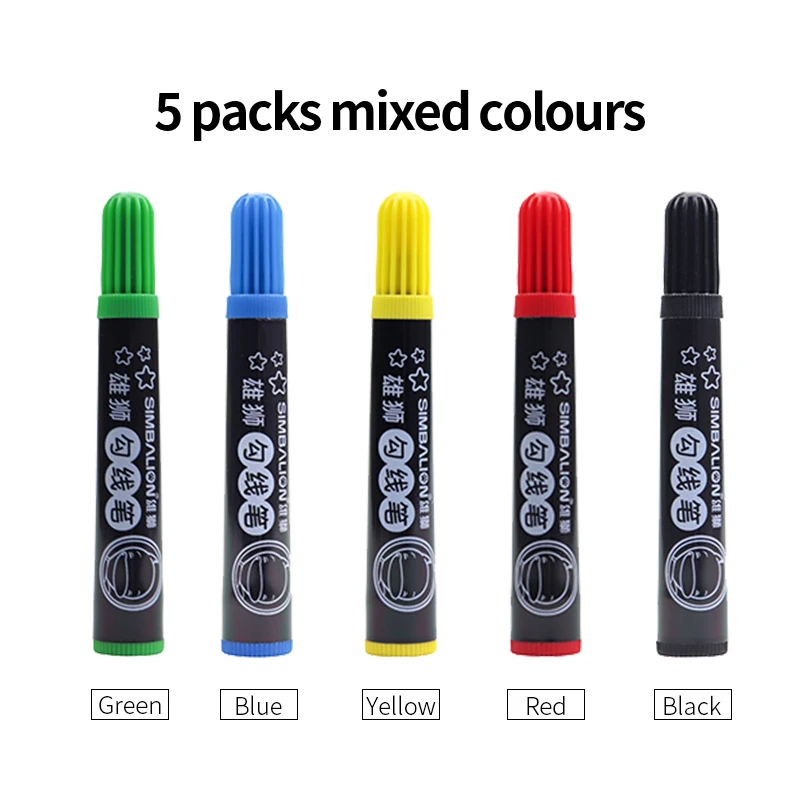 5colors-mixed SIMBALION искусство крючок линия Акварельная ручка эскиз безвкусная Нетоксичная живопись на акварельной основе крючок линия Марка ручка граффити рисунок - Цвет: 5colors-mixed