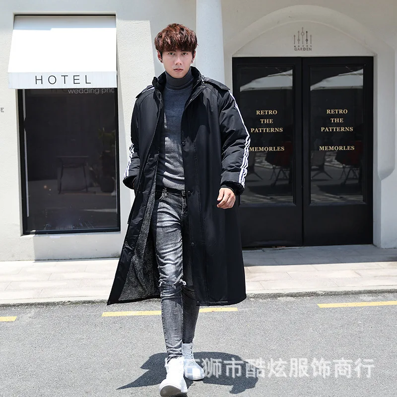Simple European Style Winter New Style Hooded down Jacket Men's Young And Middle-aged Thick Mid-length Warm down Jacket Coat Men