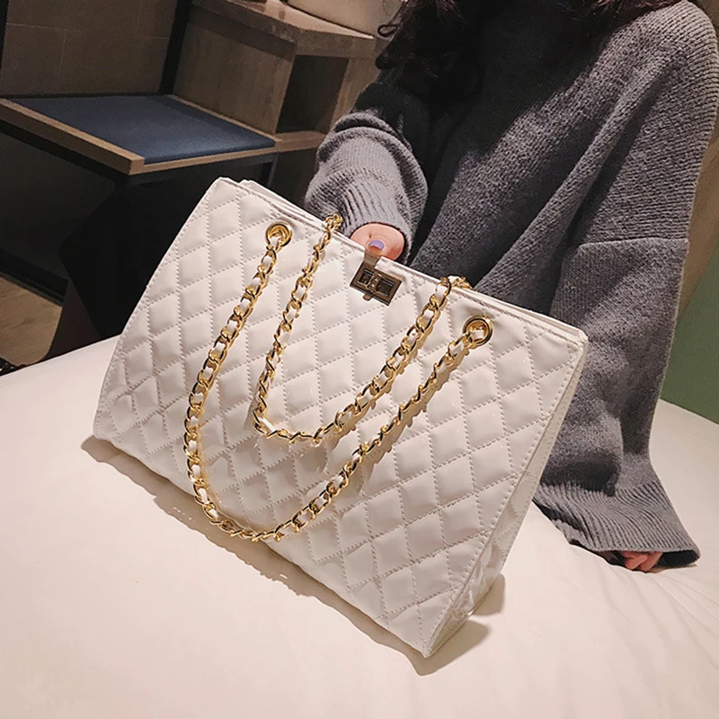 Большая Сумка-тоут с ромбовидной решеткой для женщин, дизайнерские лакированные кожаные сумки, клетчатые женские сумки для девочек, роскошные сумки через плечо с цепочкой