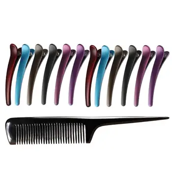 

13pcs Duckbill Clip Hairdressing Clips Hair Styling Clips Partition Clamp (12Pcs Assorted Color Clips + 1Pc Black Comb)