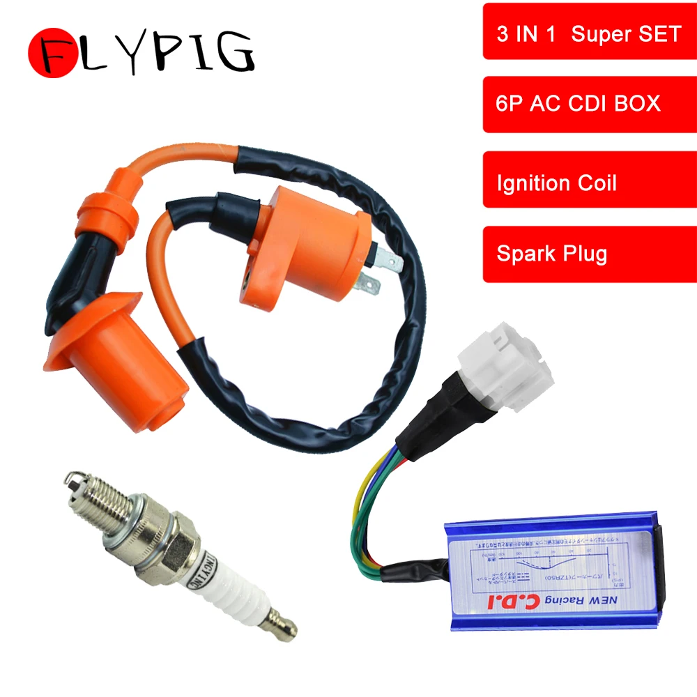 Высокопроизводительных гоночных GY6 катушка зажигания + A7TC Свеча 6 Pin CDI для 50cc 125cc
